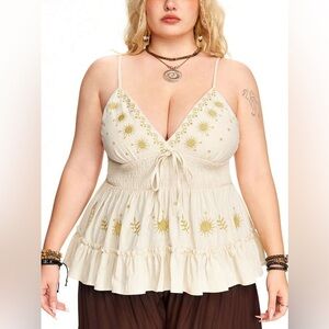 ROMWE Yellow Women’s Peplum Size Large Tie Front Tiered Camisole Star & Sun